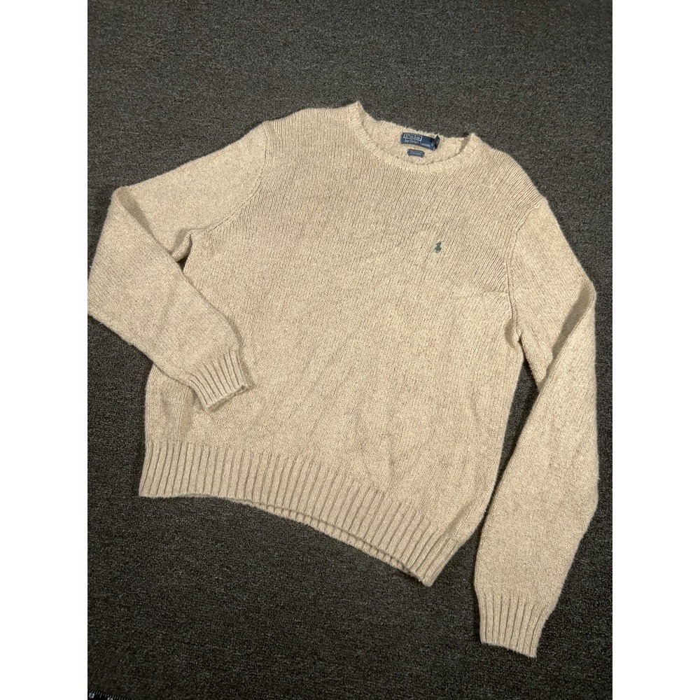 Vintage Polo Ralph Lauren Sweater Men's 2XL Beige Cotton Linen Preppy Pony